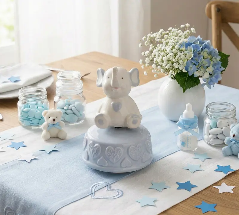Carillon Elefante Decorativo in Porcellana bomboniera Battesimo e Nascita Bambino Harmony PRNB25060