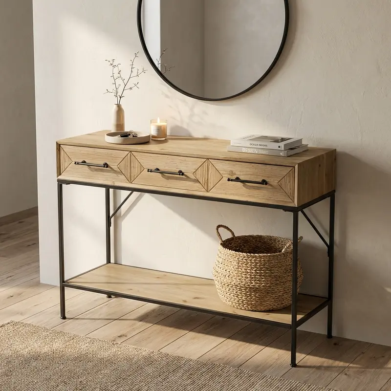 Carla - consolle in acciaio e legno