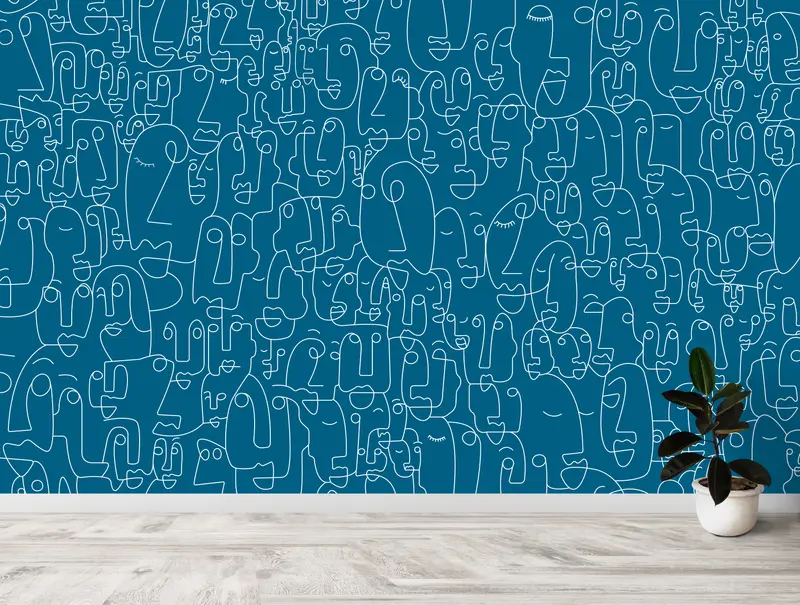 Carta da parati "Face Line". New Abstract Style Design. (Classic Blue- blu)