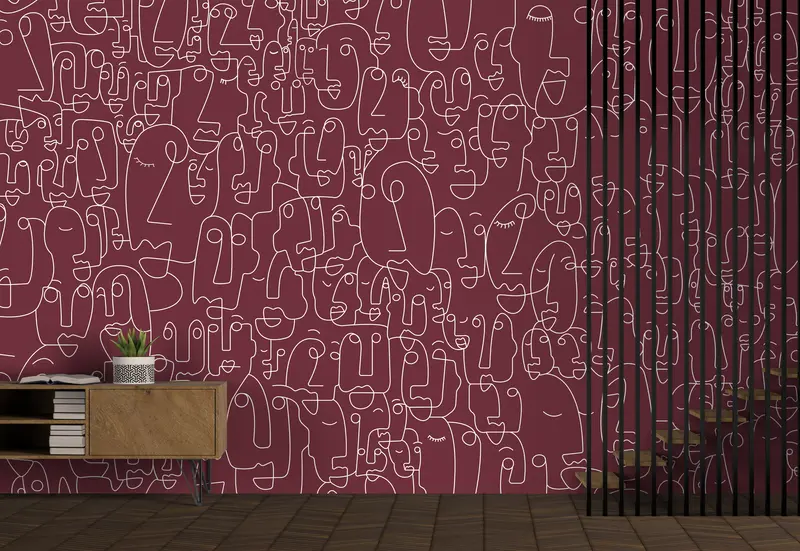 Carta da parati "Face Line". New Abstract Style Design. (Dark Red- Bordeaux)