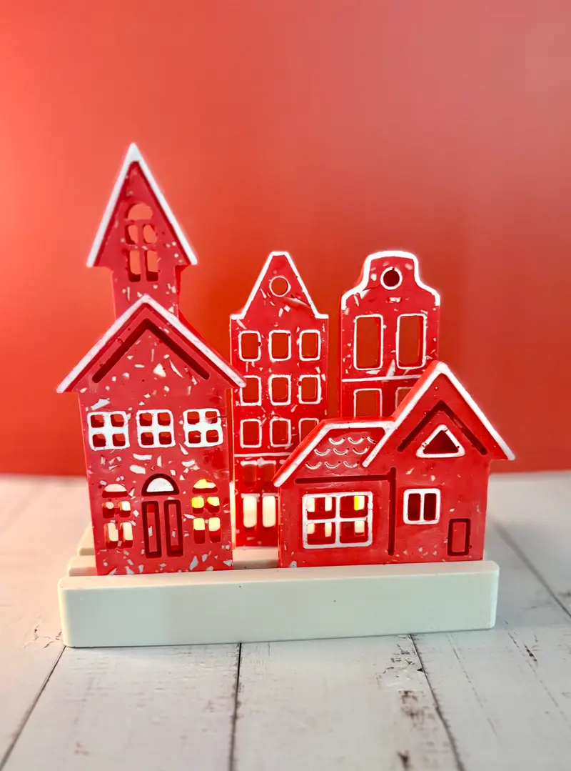 Casette olandesi Rosse in eco resina con base porta-lumino rettangolare