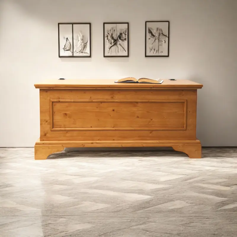 Cassapanca CLASSICA in Legno Massello Noce Chiaro con vano contenitore - Eleganza e Funzionalità per la Casa