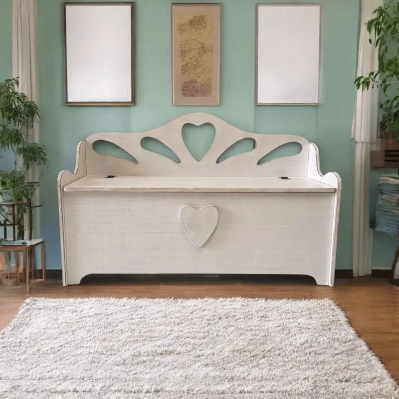 Cassapanca PETALI&CUORE bianco shabby