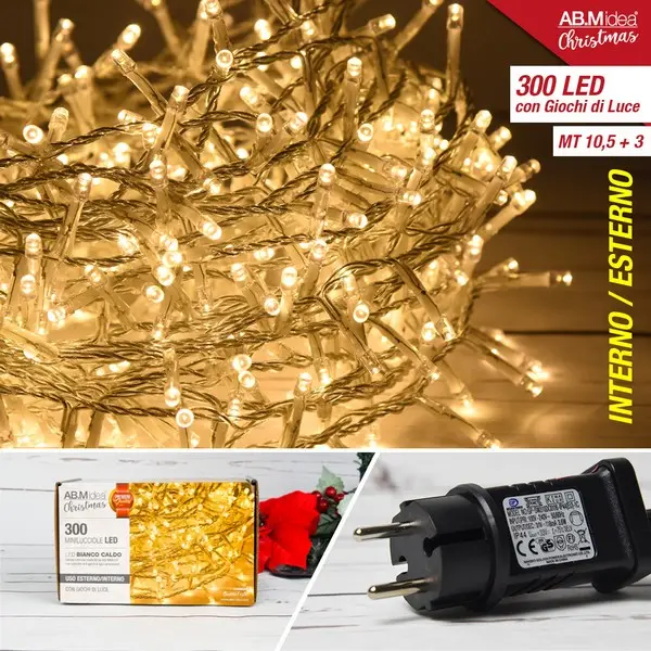 CATENA LUMINOSA LED TRASP.300 LED MT.15 3 C/GIOCHI BIANCO CA