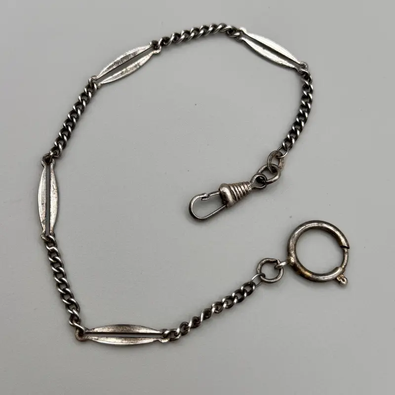 Catena orologio tasca decorata alpacca Italia 1930 ca