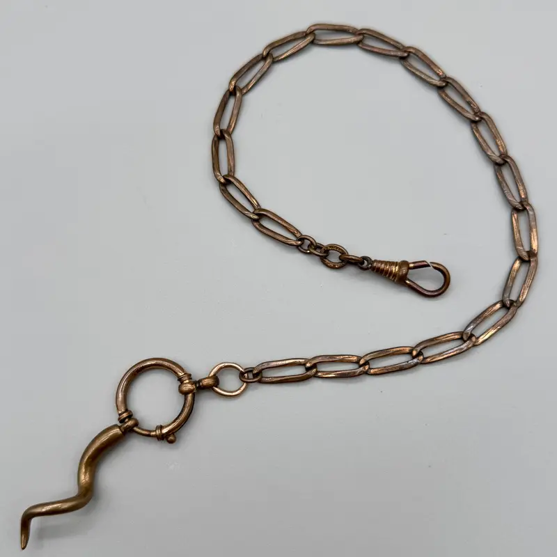 Catena orologio tasca rame maglie larghe cornetto Regno Unito 1930 ca