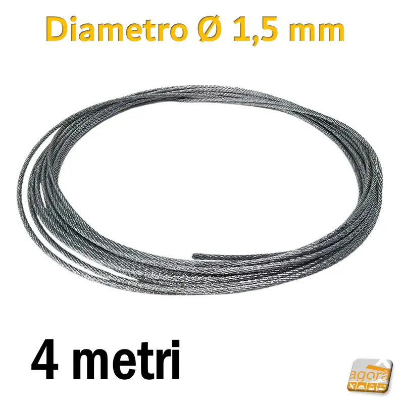 CAVO FUNE ACCIAIO INTRECCIATO ZINCATO DIAM.1,5MM L400CM CORDA-FILO ACCIAIO