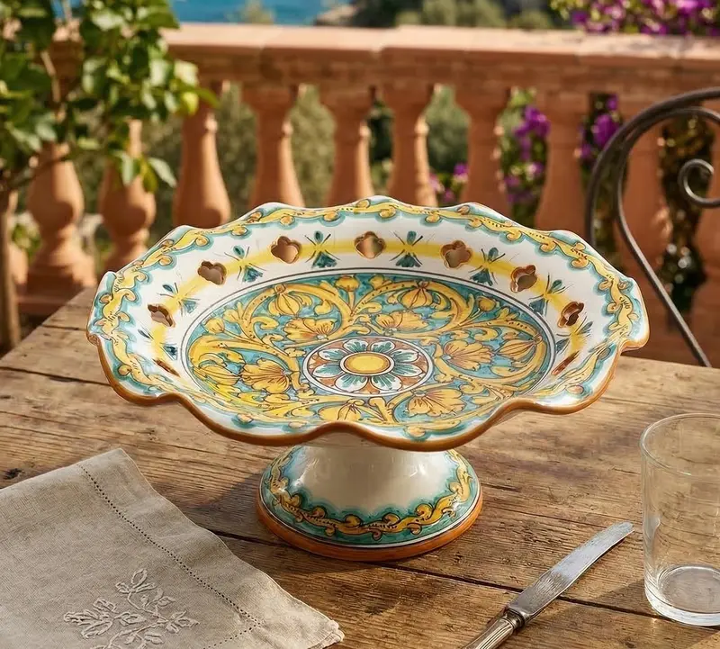 Centrotavola alzata grande in ceramica decorata a mano da ceramisti siciliani gianluca art 3