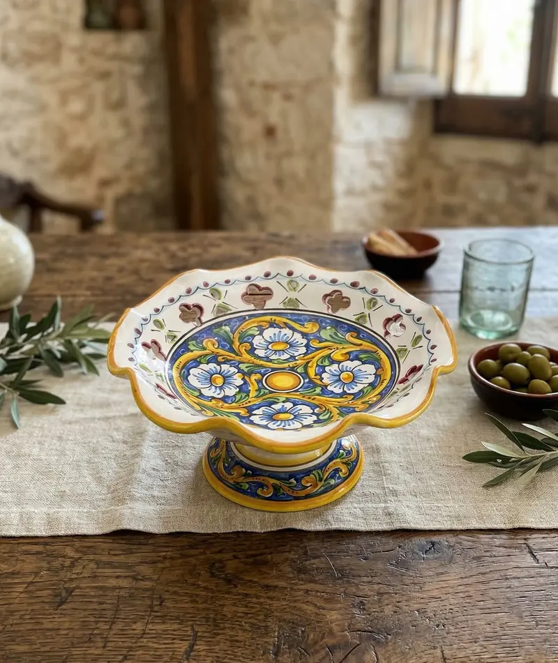 Centrotavola alzata media in ceramica decorata a mano da ceramisti siciliani barocco art 4
