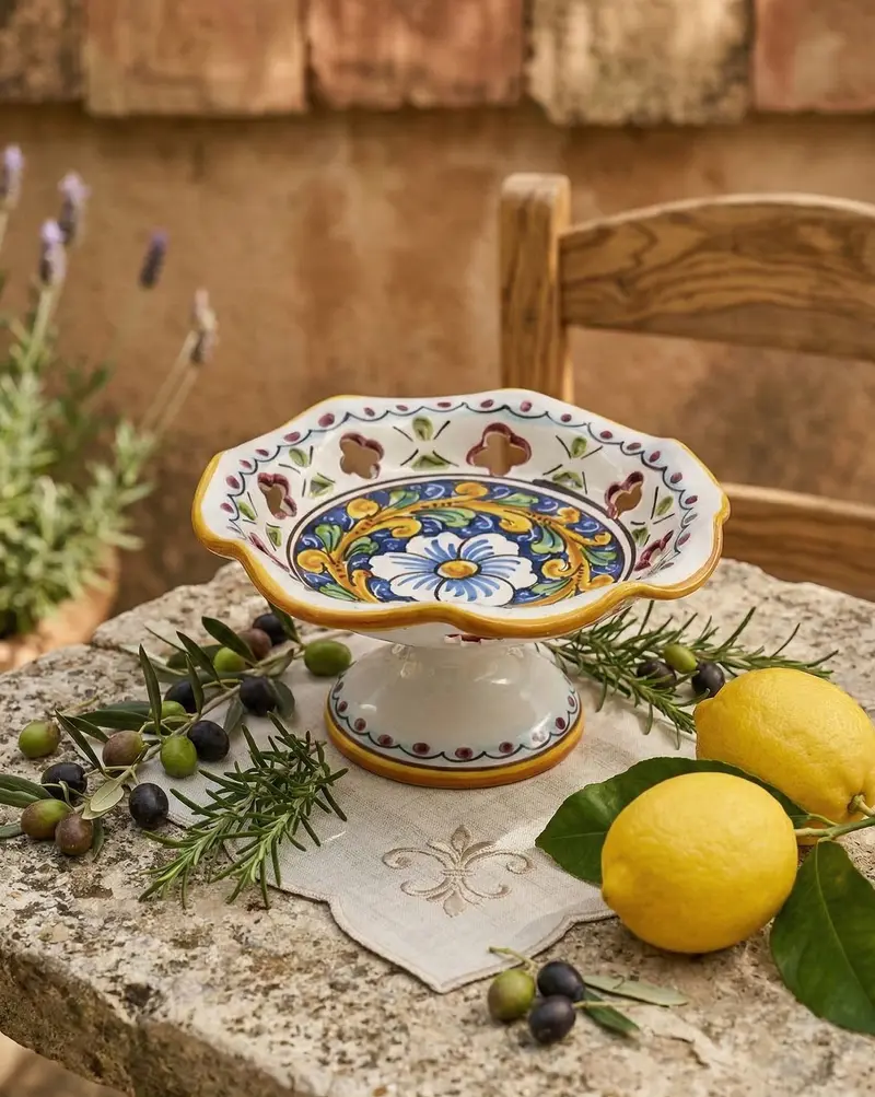Centrotavola alzata piccola in ceramica decorata a mano da ceramisti siciliani barocco art 5