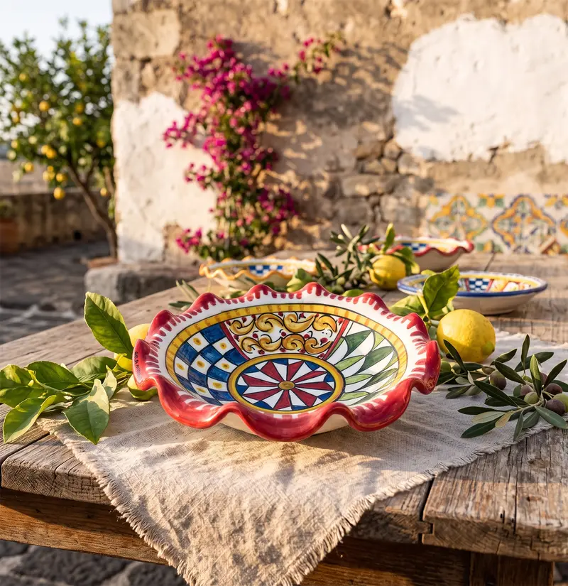 Centrotavola ciotola in ceramica siciliana di Caltagirone decorata a mano art 26