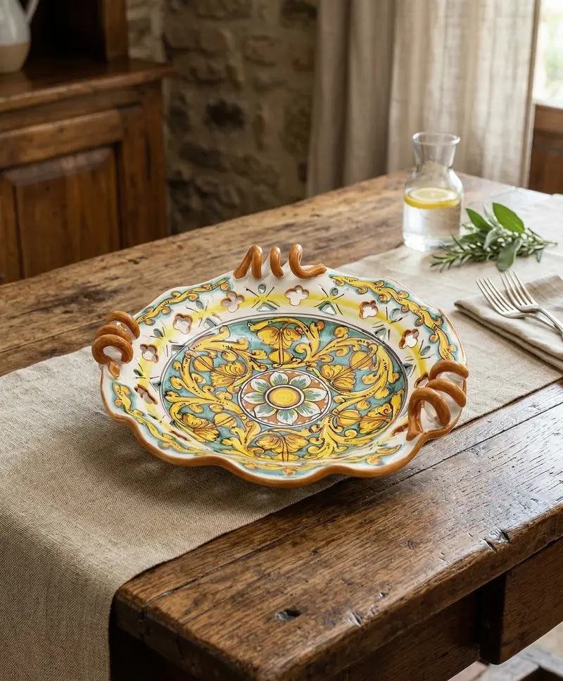 Centrotavola grande in ceramica decorata a mano da ceramisti siciliani gianluca art 6