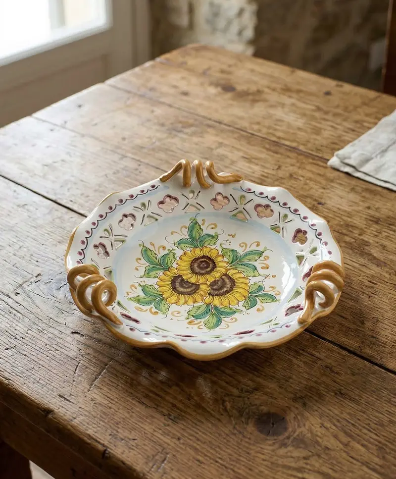 Centrotavola grande in ceramica decorata a mano da ceramisti siciliani girasole art 6
