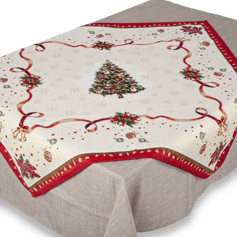 Centrotavola in gobelin in fantasia Navidad con lurex 100x100 cm