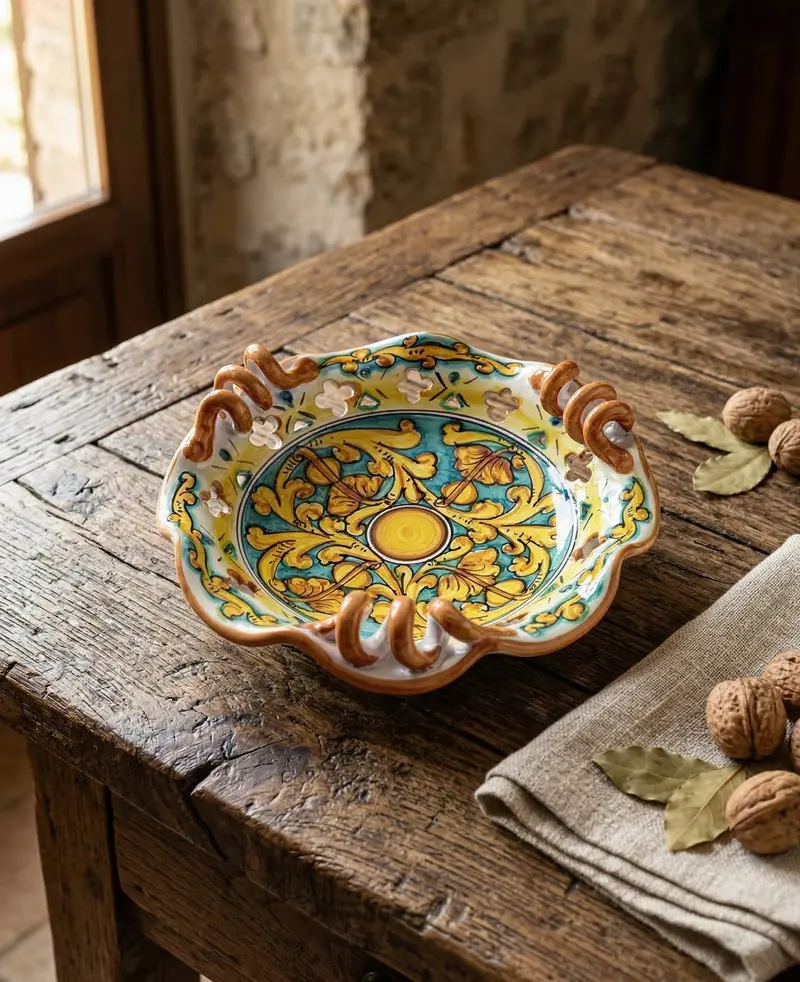 Centrotavola piccolo in ceramica decorata a mano da ceramisti siciliani gianluca art 7