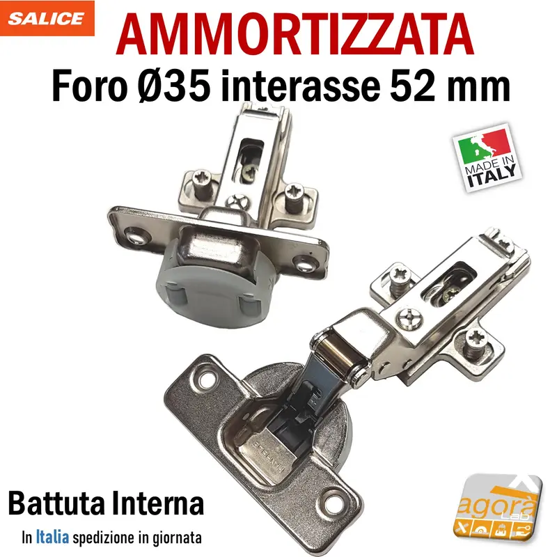 CERNIERA AMMORTIZZATA CUCINA FORO 35mm Battuta INTERNA SOFT RICAMBIO SALICE-WURTH+BASE int 52