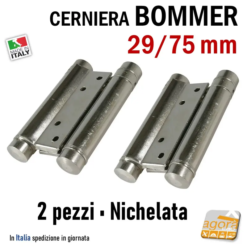 Cerniera Bommer 29 75mm Doppia Azione a Molla Nichelata per Porte (2 pz)