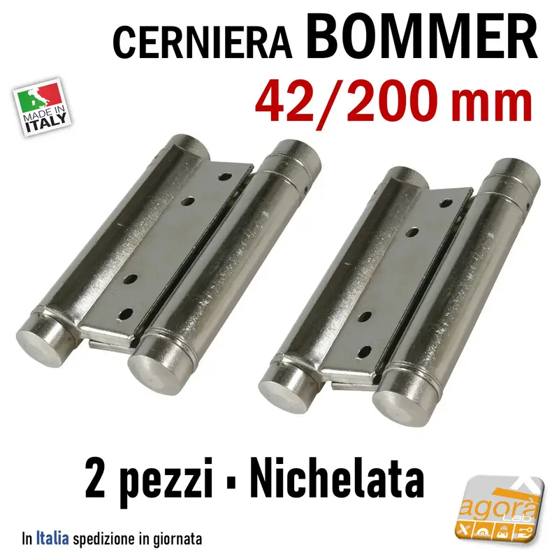Cerniera Bommer 42 200mm Doppia Azione a Molla Nichelata per Porte (2 pz)