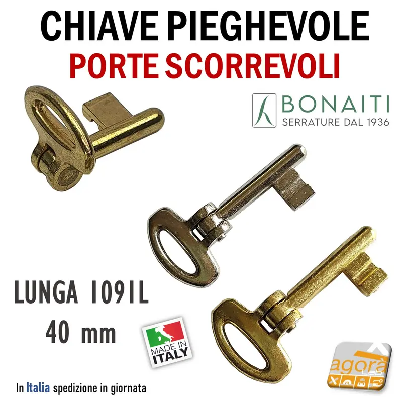 CHIAVE PIEGHEVOLE SNODATA X SERRATURE A GANCIO X PORTE SCORREVOLI BONAITI CF8 PATENT LUNGA 1091L