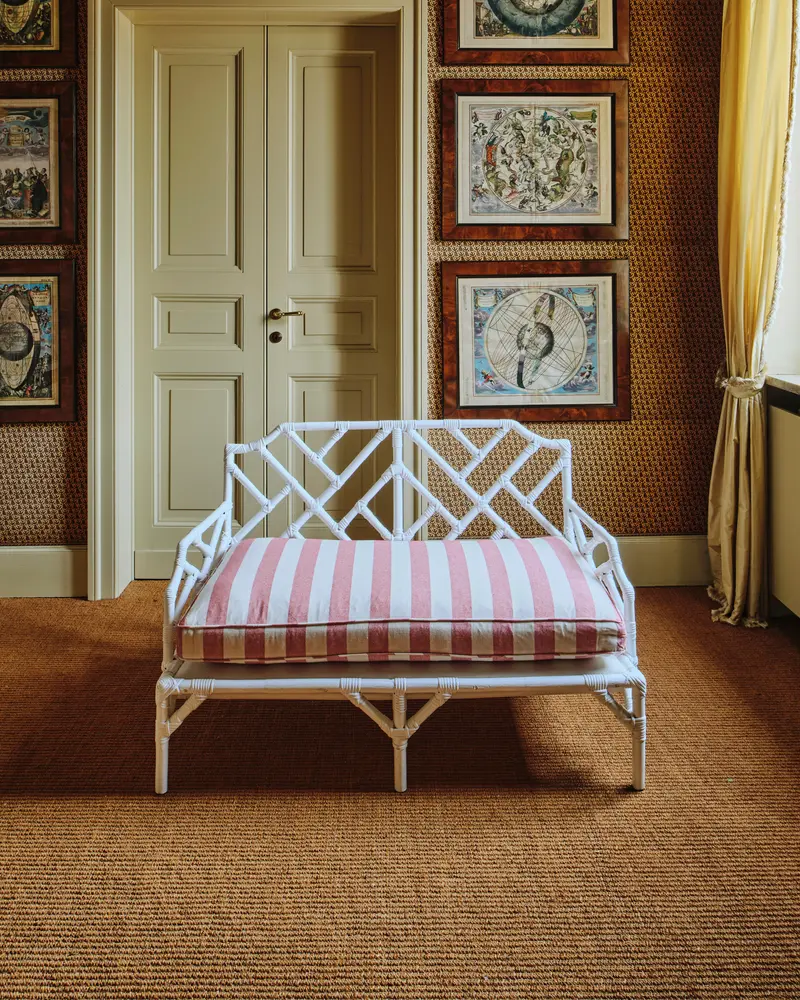 Chinese Chippendale-Style Painted Lattice Sofa