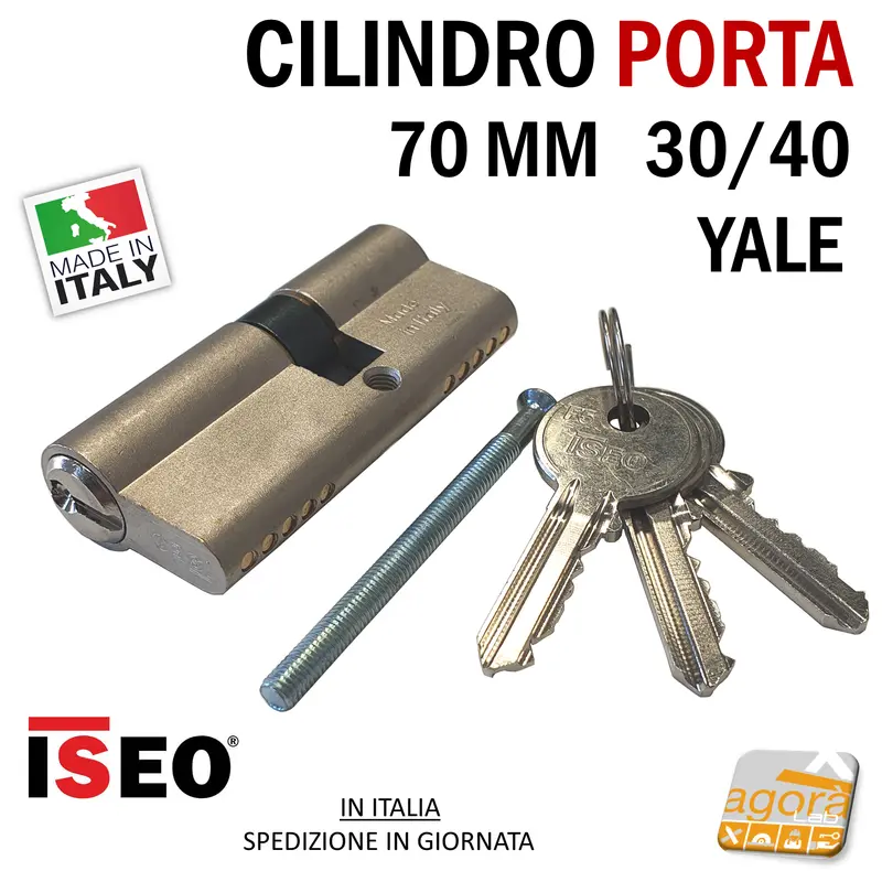 CILINDRO YALE PER PORTA EUROCILINDRO PER SERRATURE PORTA ISEO 70mm 30/40 NICHELATO