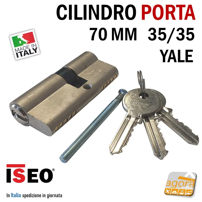 CILINDRO YALE PER PORTA EUROCILINDRO PER SERRATURE PORTA ISEO 70mm 35/35 NICHELATO