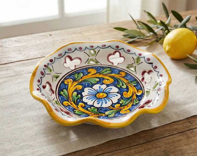 Ciotola grande in ceramica decorata a mano da ceramisti siciliani barocco art 22