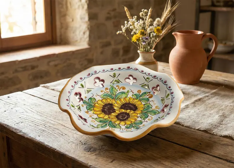 Ciotola grande in ceramica decorata a mano da ceramisti siciliani girasole art 22