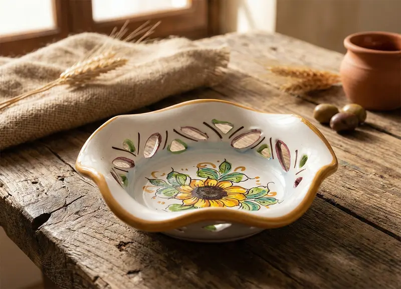 Ciotola piccola in ceramica decorata a mano da ceramisti siciliani girasole art 23