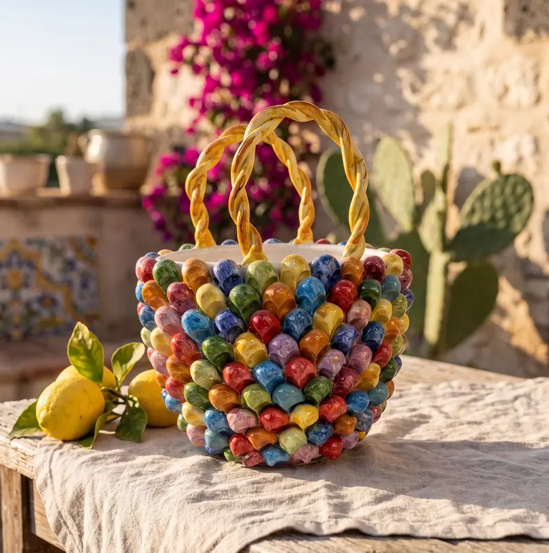Coffa Siciliana in ceramica di Caltagirone decorata a mano pezzo unico