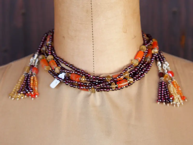 Collana in granato, corniola e quarzo citrino cod.COLL224