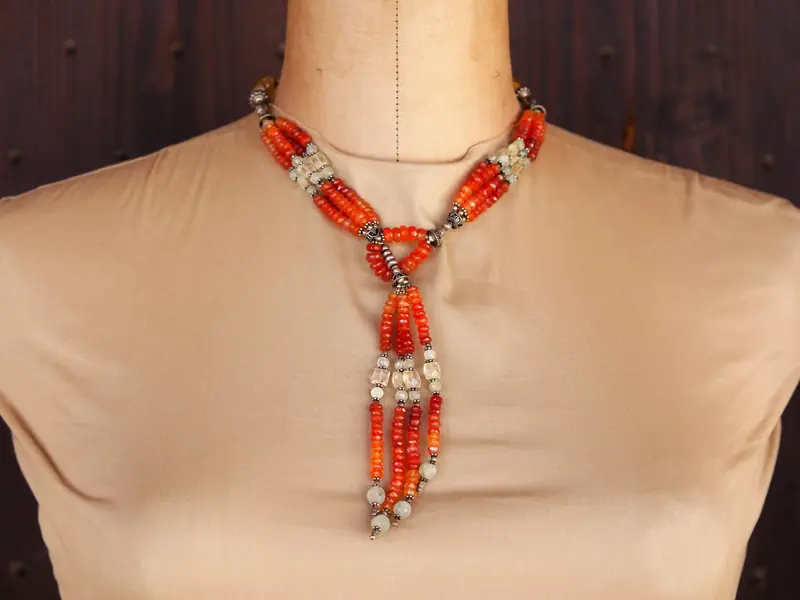 Collana multifilo in corniola e quarzo citrino cod.COLL234