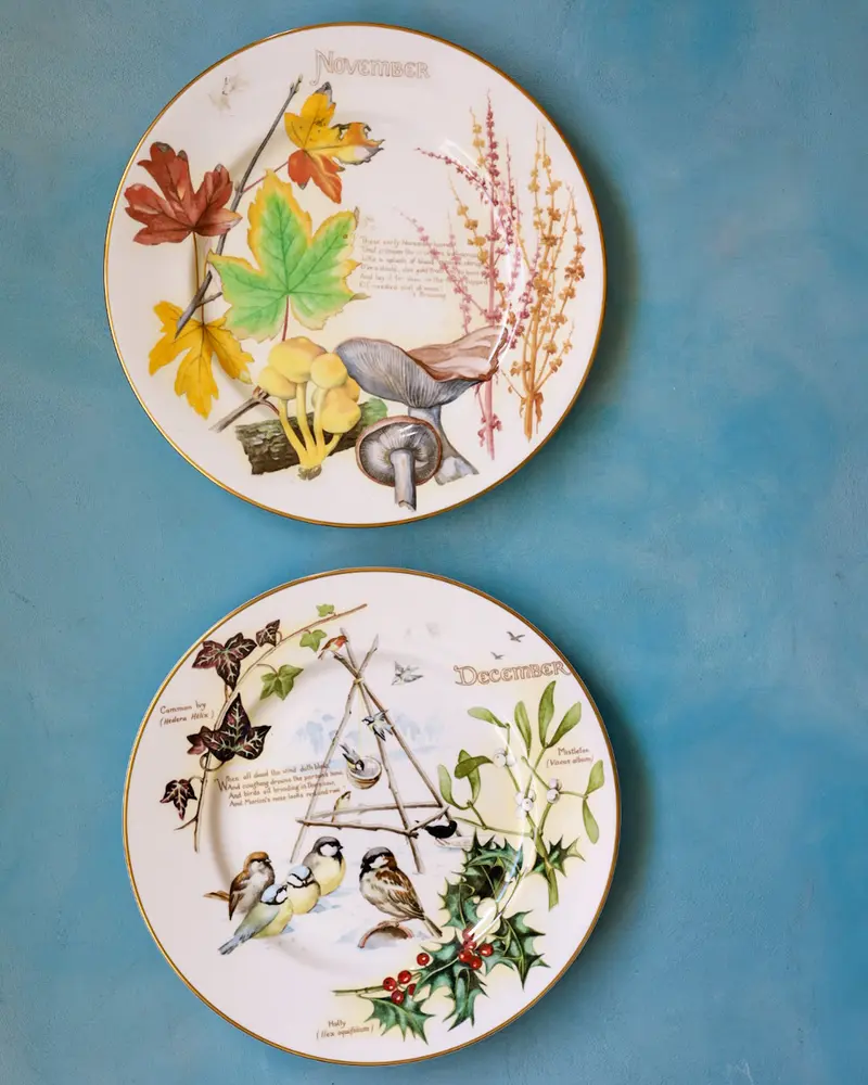 Collezione Completa "I Mesi dell'Anno" – 12 Piatti Decorativi Caverswall in Bone China con Illustrazioni Naturalistiche