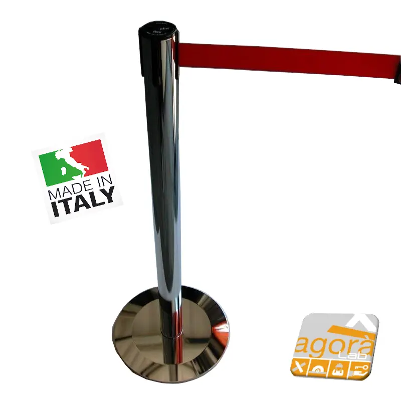 COLONNINA TENDIFILA ELIMINA CODE FLEX CROMATA H100cm NUOVA NASTRO ROSSO.