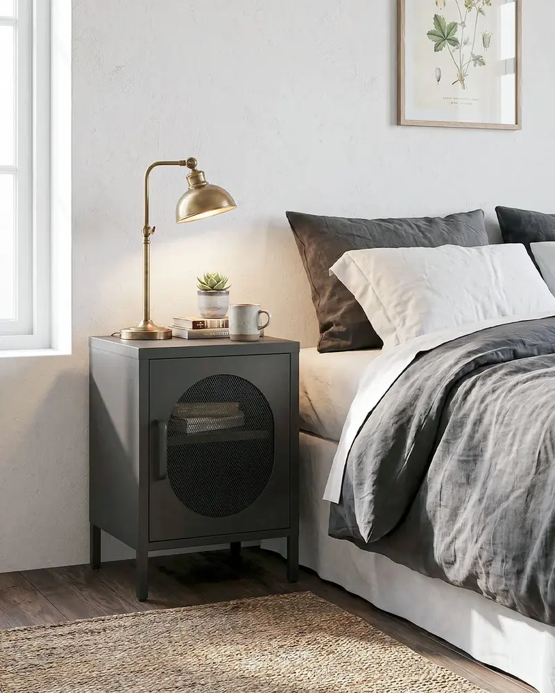 Comodino Elisse GLOW - Nero - Comodino Moderno in metallo verniciato - 1 Anta