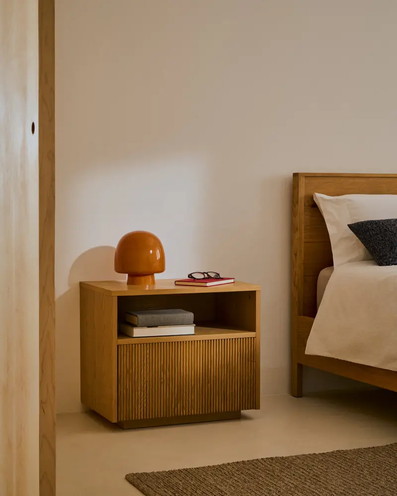 Comodino Helvine 1 cassetto impiallacciatura in rovere 60 x 52 cm
