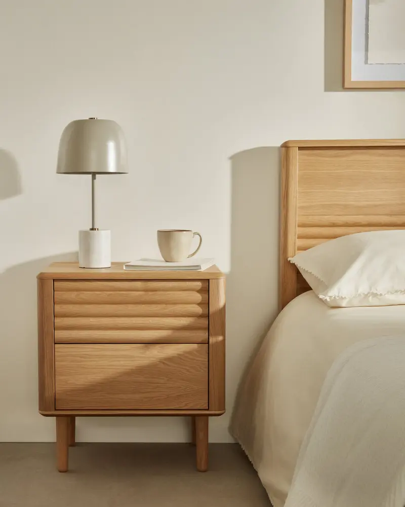 Comodino Lenon 2 cassetti in legno e rovere impiallacciato 50 x 55 cm
