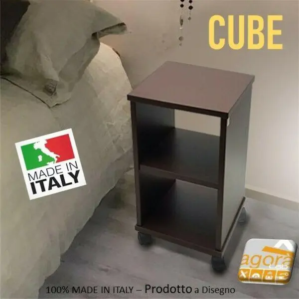 Comodino Tavolino Panchetta CUBE Servetto Pianetto Table con vano a giorno opz.ruote.