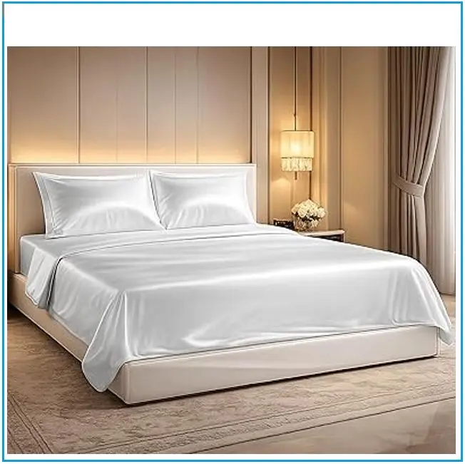 Completo letto lenzuola matrimoniale in raso di puro cotone pettinato - 7 colori