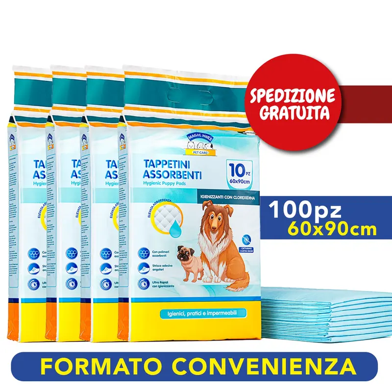 Confezione da 100pz - Tappetini Assorbenti Cani Magic Mike Clorexidina 60x90cm