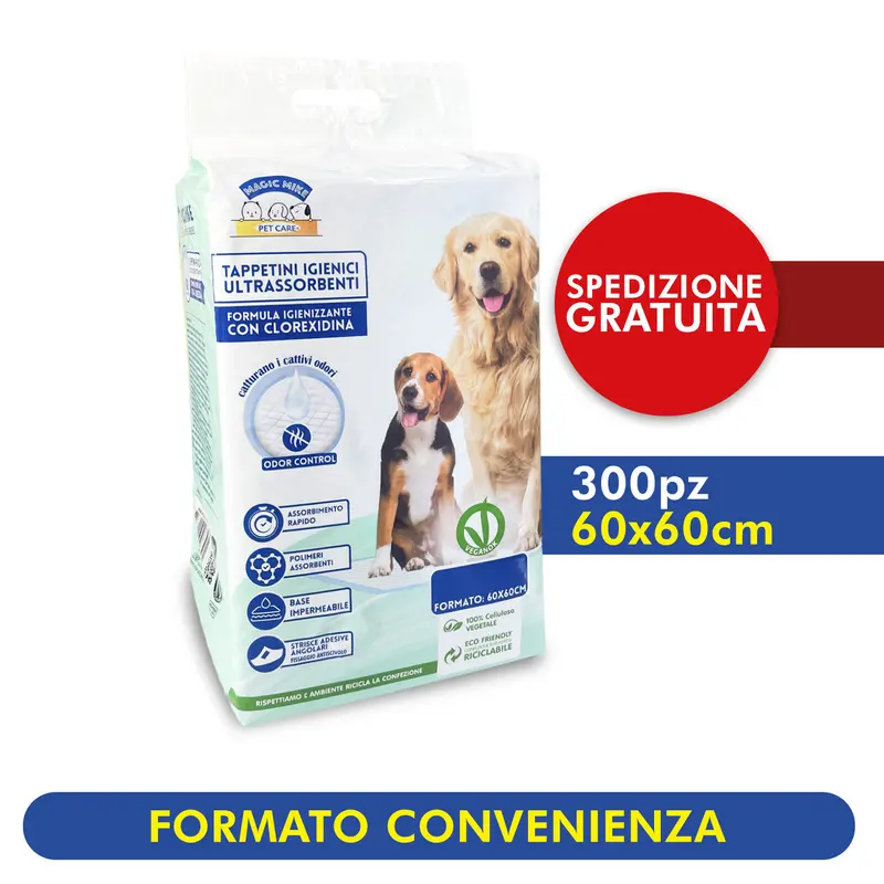 Confezione da 300pz - Tappetini Assorbenti Cani Magic Mike Clorexidina 60x60cm