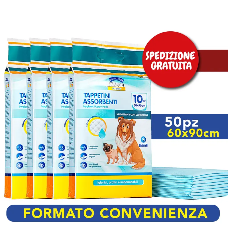 Confezione da 50pz - Tappetini Assorbenti Cani Magic Mike Clorexidina 60x90cm