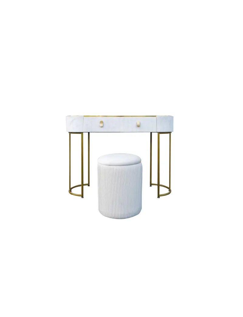 CONSOLLE DA TRUCCO (3 COLLI) C/POUF APRIBILE AVORIO VELLUTO/METAL/