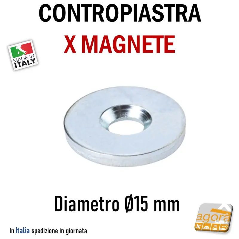 CONTROPIASTRA CALAMITA PER MOBILI MAGNETE TONDA D15x2 FORO SVASATO D4 pz10