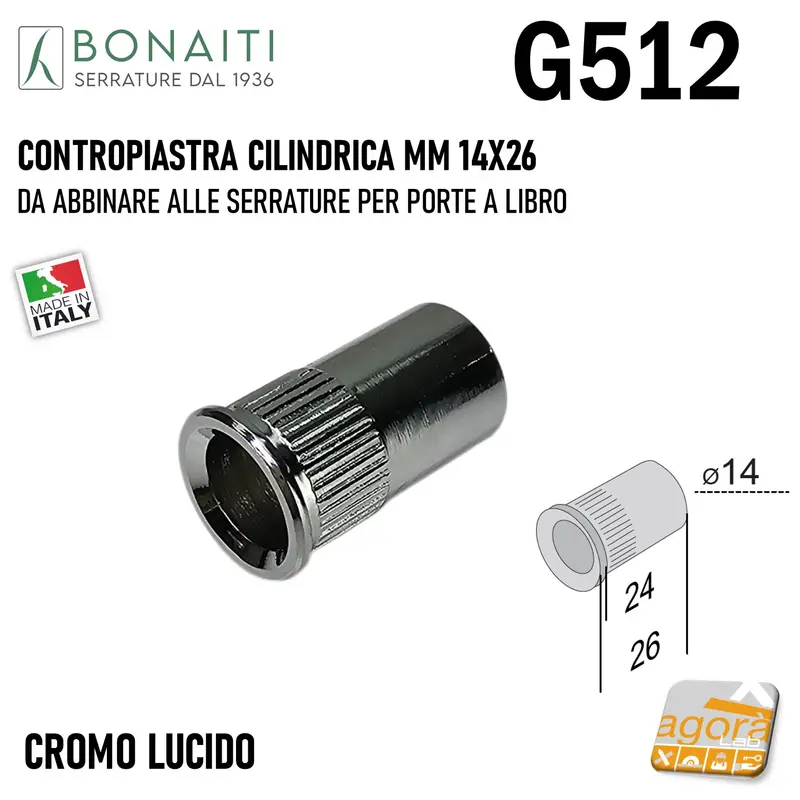 CONTROPIASTRA CILINDRICA GACCIA X SERRATURA PORTA LIBRO BONAITI G512 MM14X26 POZZETTO