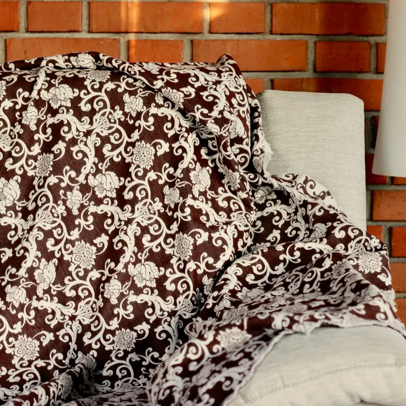 Coperta Lana Seta Jacquard disegno barocco colore Cacao retro ecru Cod 600