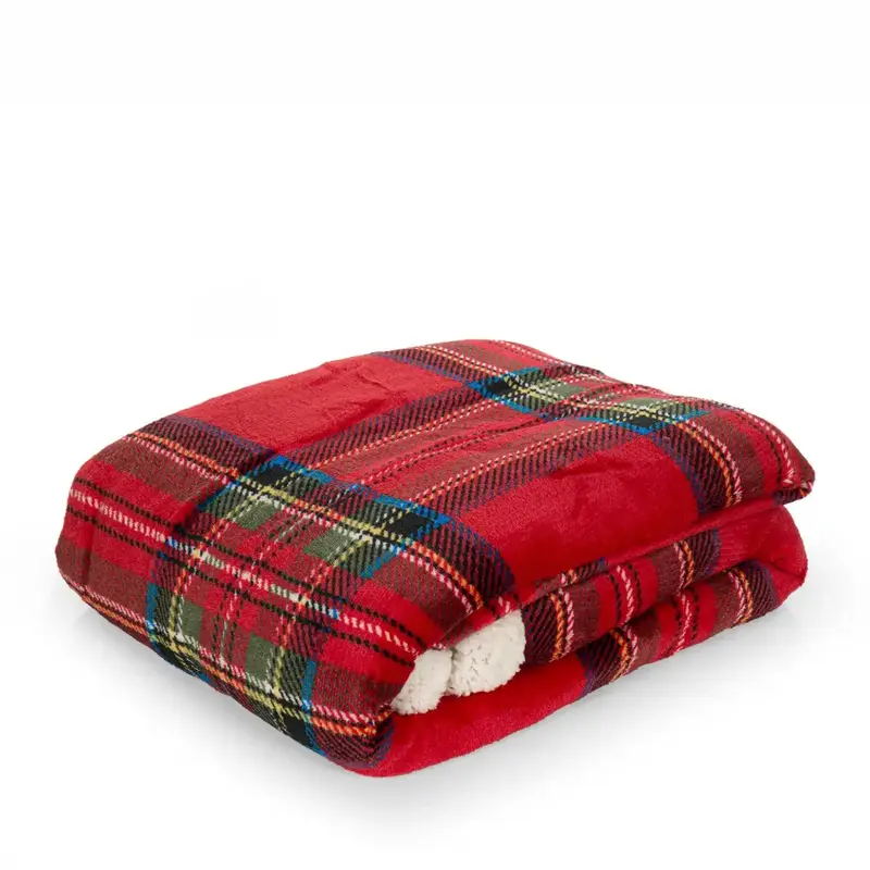 Coperta plaid in fantasia Tartan con pelliccia