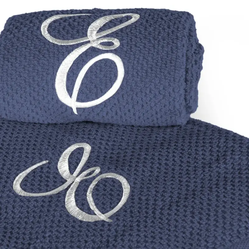 Coppia 1+1 in spugna di cotone a Chicco di Riso ricamata Blu Navy | Maison Sucrée