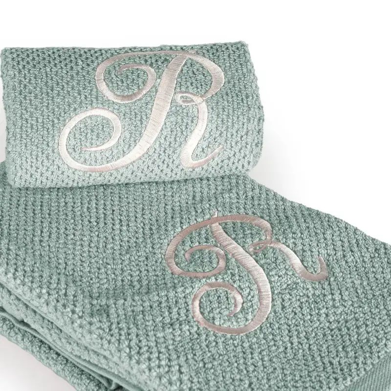 Coppia 1+1 in spugna di cotone a Chicco di Riso ricamata Eucalipto | Maison Sucrée