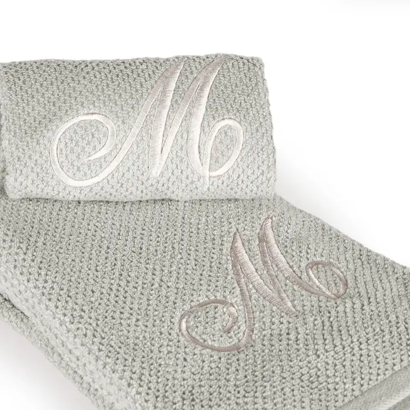 Coppia 1+1 in spugna di cotone a Chicco di Riso ricamata Grigio Perla | Maison Sucrée